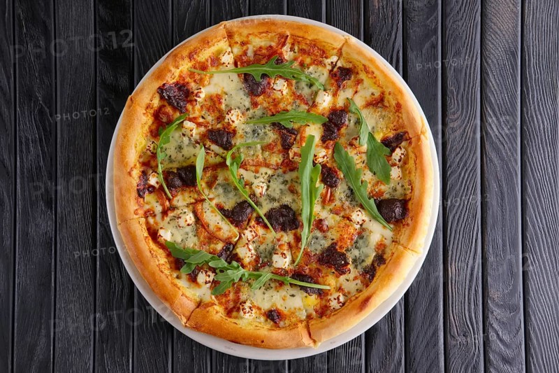 Pizza with various kinds of cheese