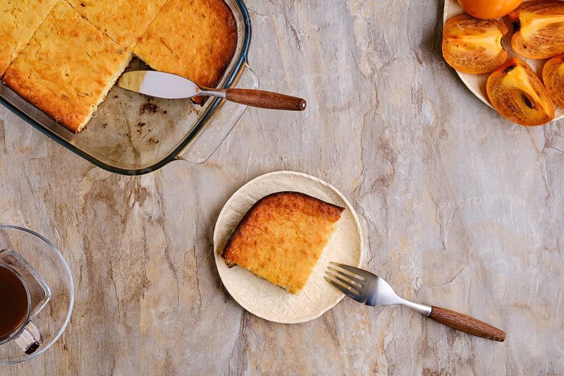 Persimmon pie on wooden table