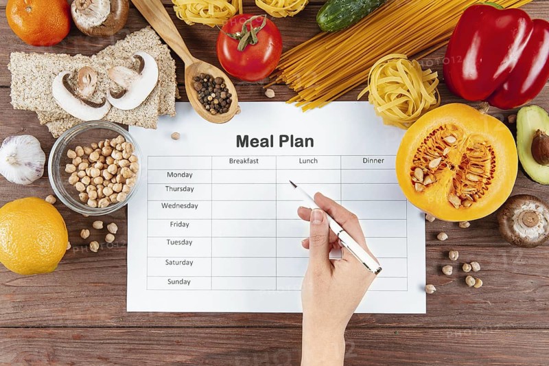 Flat lay meal plan with pasta ingredients