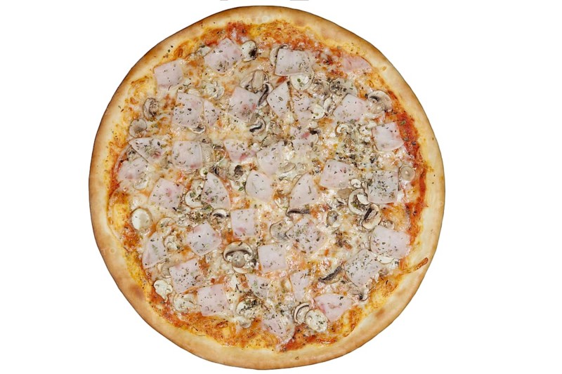 Top view of pizza with ham