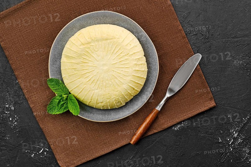 Overhead view of Adyghe cheese on the plate