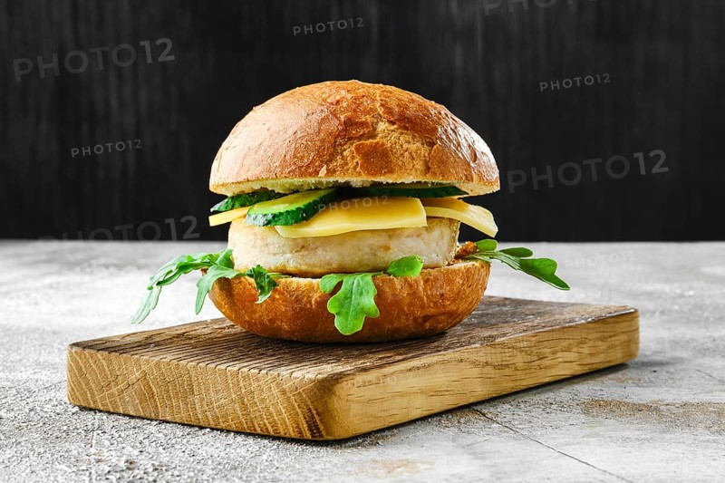 Homemade fishburger with cheese