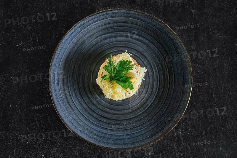Top view of layered salad with rice