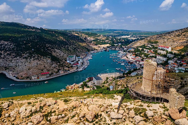 Aerial of the castle and bay of Balaklava