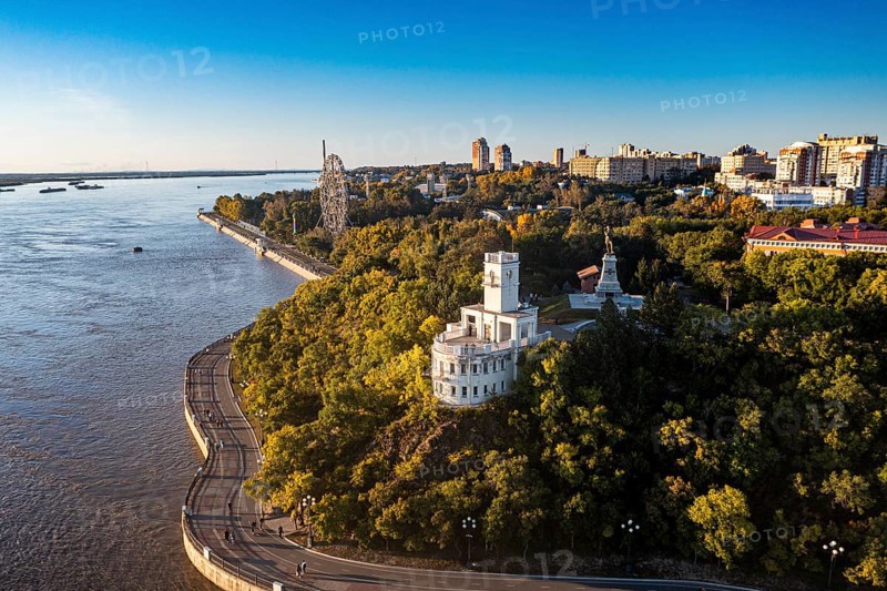 Aerial of Khabarovsk and the Amur river