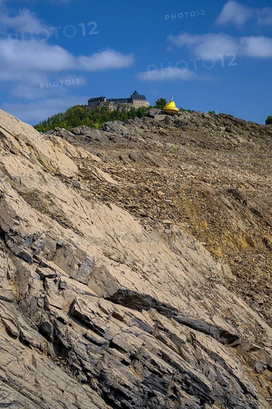 Waldeck Castle at low tide on Lake Edersee