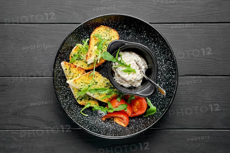 Overhead view of toasted garlic bread