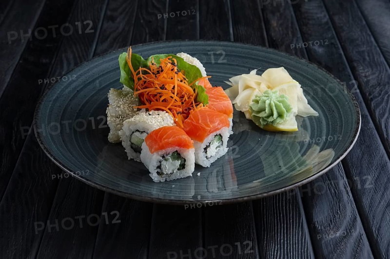 Set of rolls with salmon