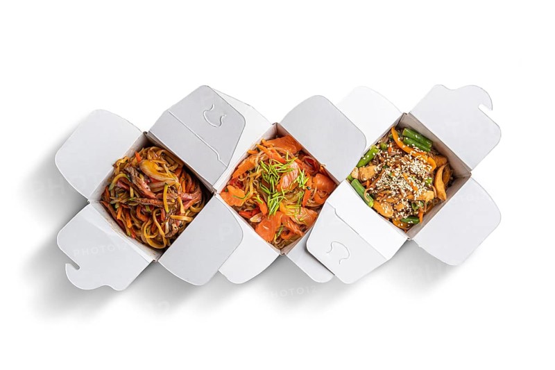 Variety of noodle in take away cardboard box