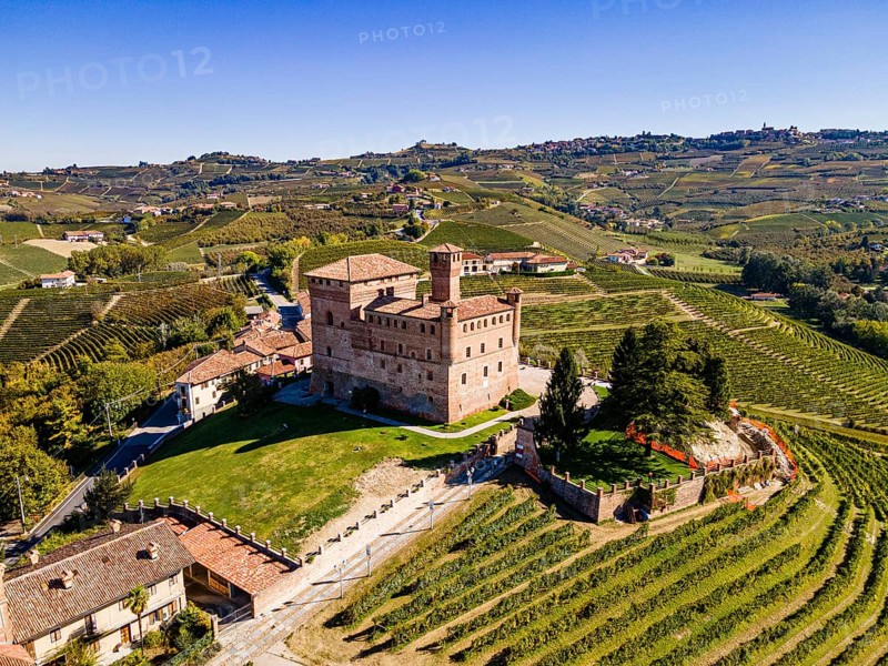 Aerials of the wineyards around Castle of Grinzane Cavour