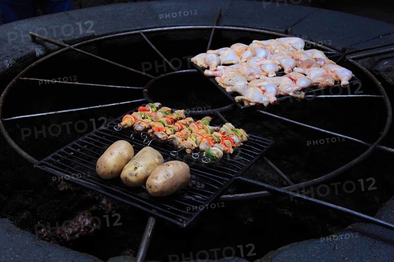 Barbecue in El Diablo restaurant heated with the heat of the volcano. Timanfaya National Park