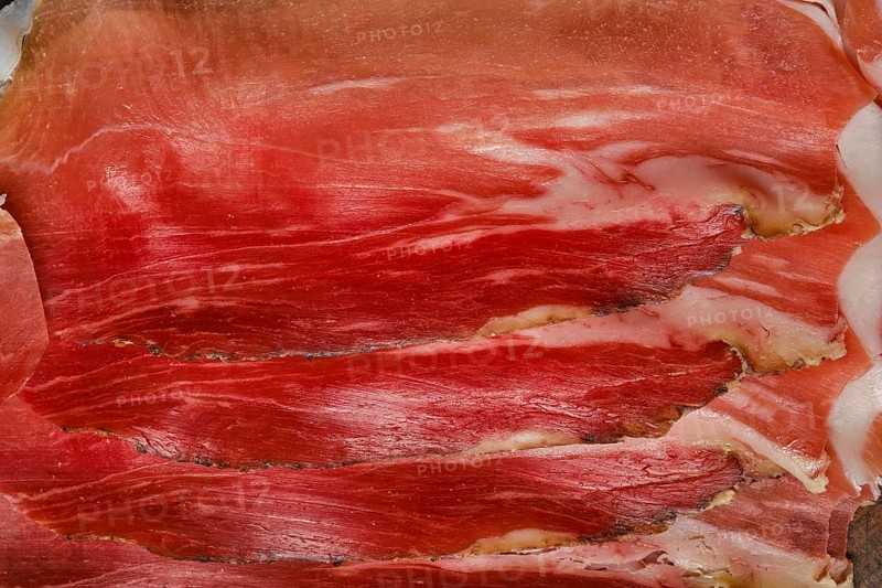Macro photo of slices of prosciutto
