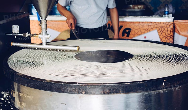 The making of Turkish desert Kadayif pastry in display