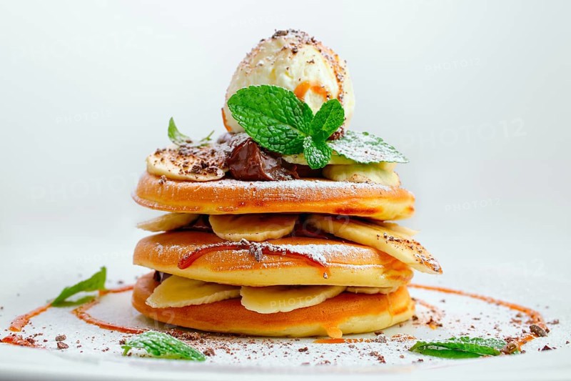 American pancakes with ice cream