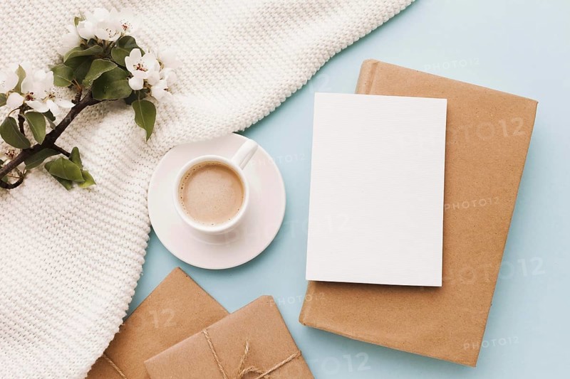 Cup coffee with greeting card gift