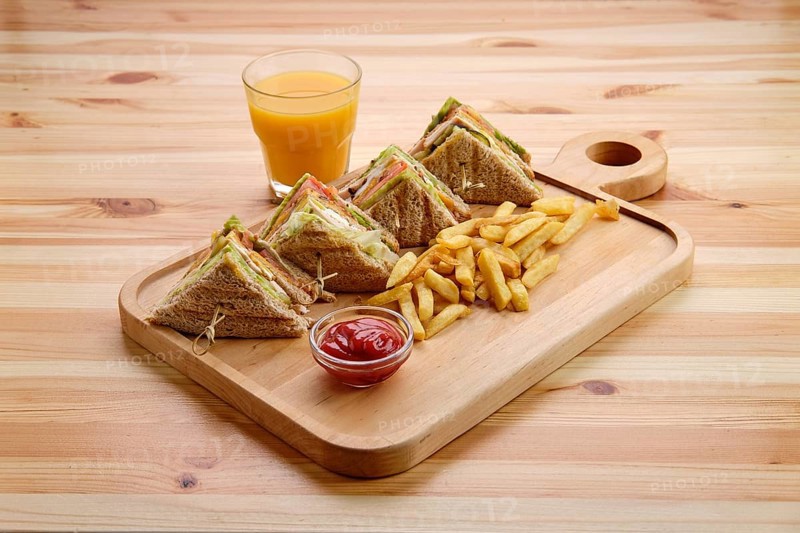 Club sandwich with american fries