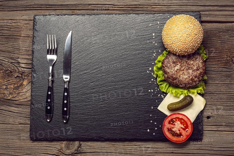 Top view burger ingredients slate board. Resolution and high quality beautiful photo