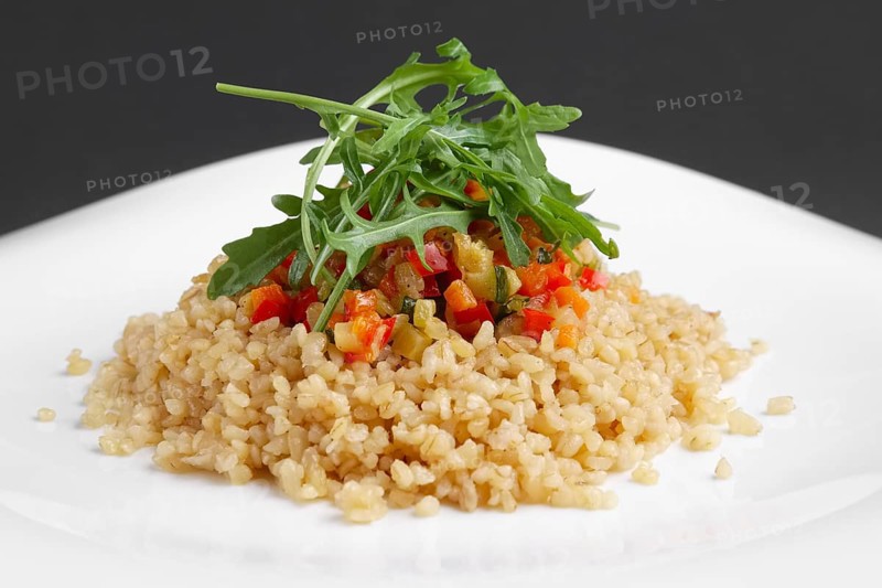 Traditional russian lenten salad with pearl barley