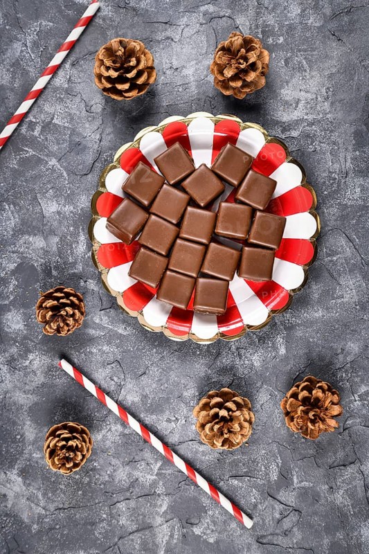 Top view of German traditional sweets called Dominosteine