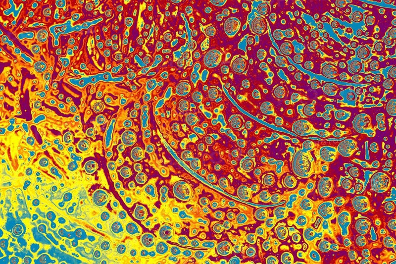 Air bubbles inside water base form patterns