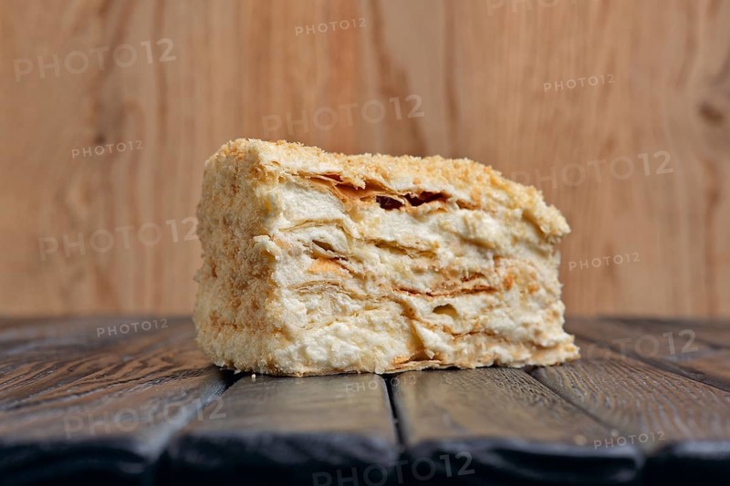 Piece of Napoleon cake on a table