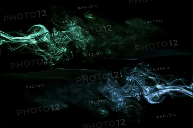 Realistic green blue smoke black background