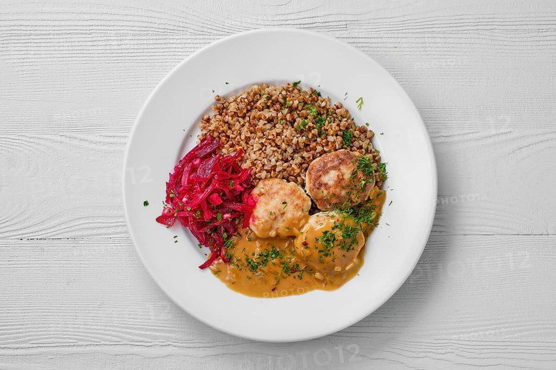 Top view of plate with meatballs