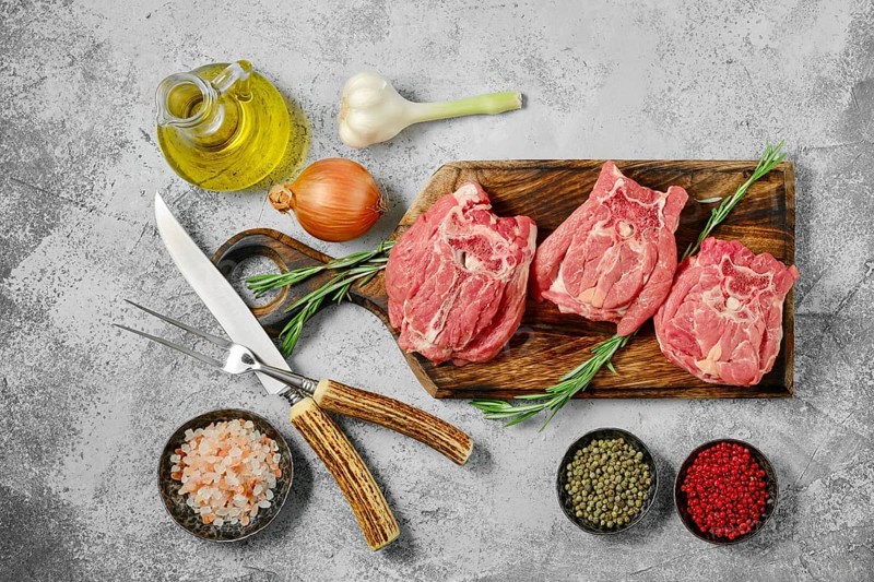 Top view of raw lamb neck meat