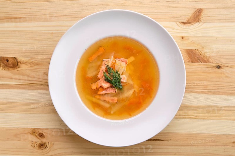 Portion of salmon soup