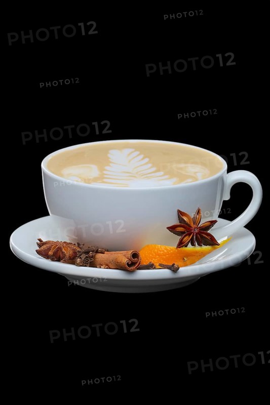Big cup of cappuccino with orange