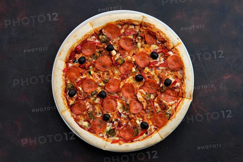 Top view of pizza sicilian with salami