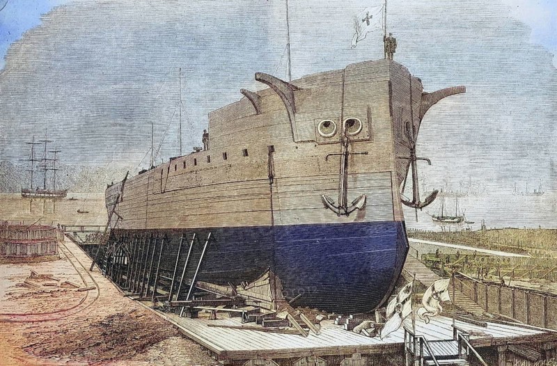 The ironclad Frederick the Great on the stack in the shipyard of Kiel