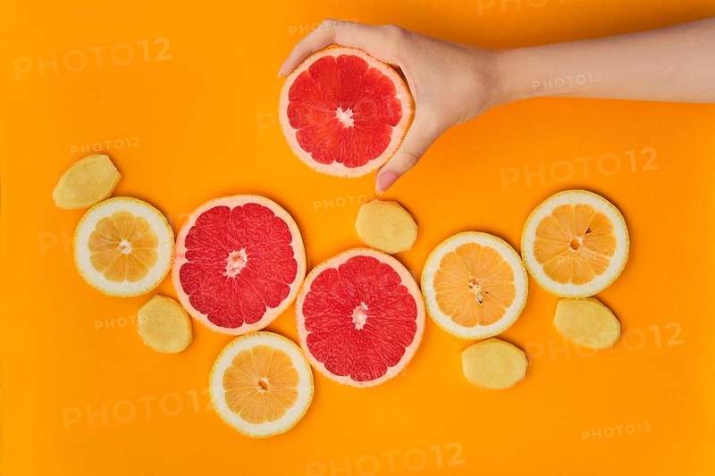 Top view of fresh slices of lemon