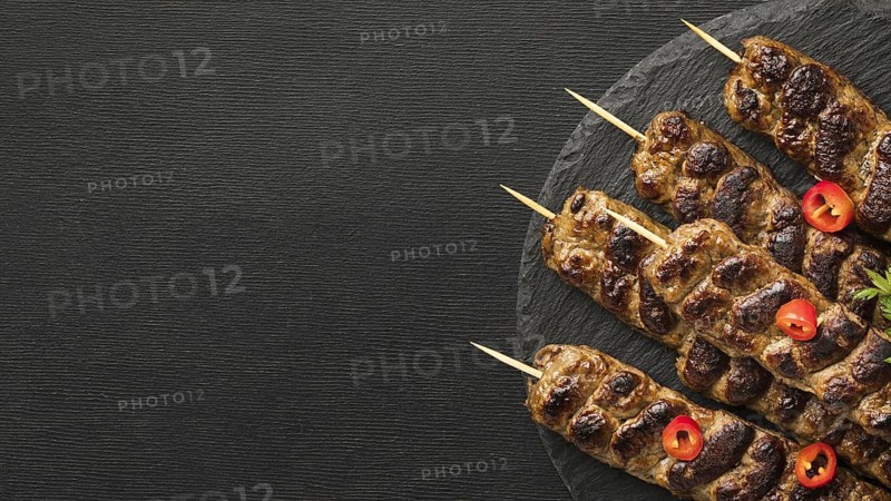 Top view tasty kebab plate with copy space. Resolution and high quality beautiful photo