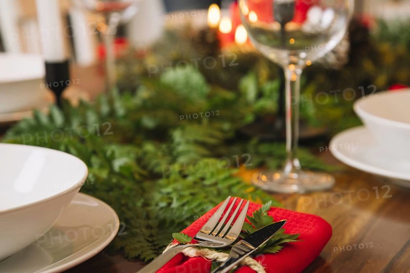 Decoration christmas dinner with wine glass