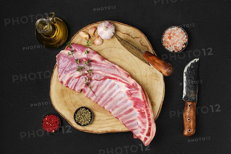 Top view of raw fresh lamb ribs