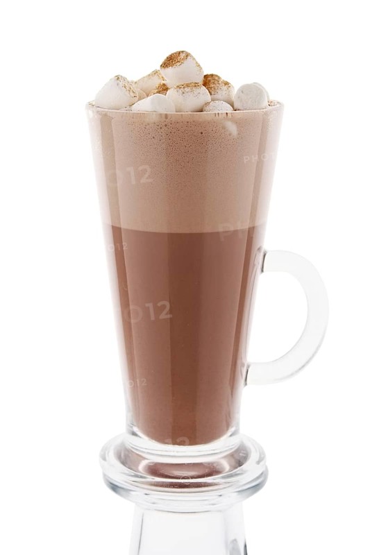 Cappuccino in tall glass isolated on white background