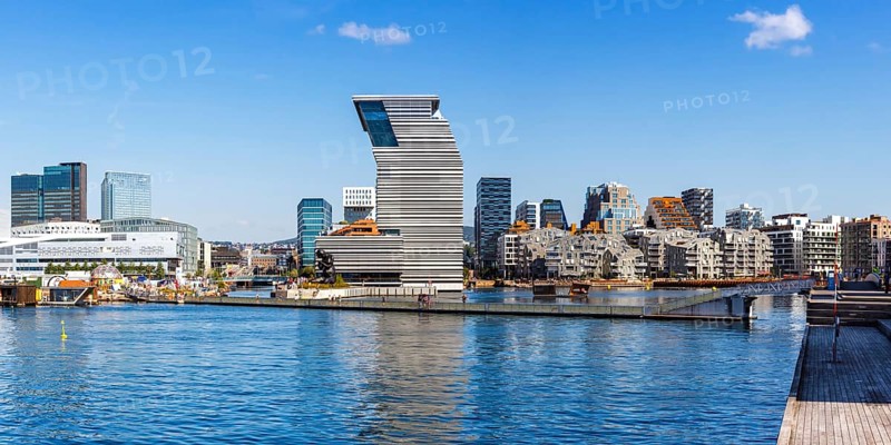 Oslo skyline modern city architecture building in new Bjorvika district with Munch Museum panorama in Oslo