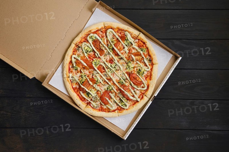 Top view of pizza with mozzarella