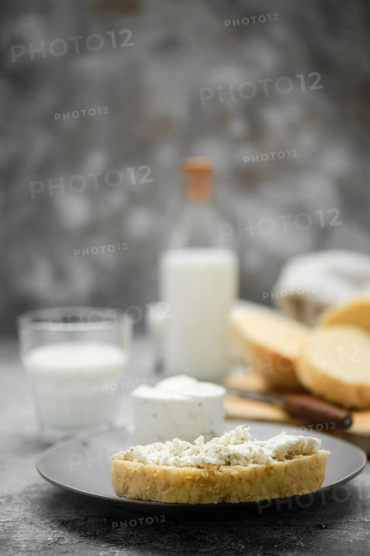 Healthy breakfast with homemade yeast-free bread