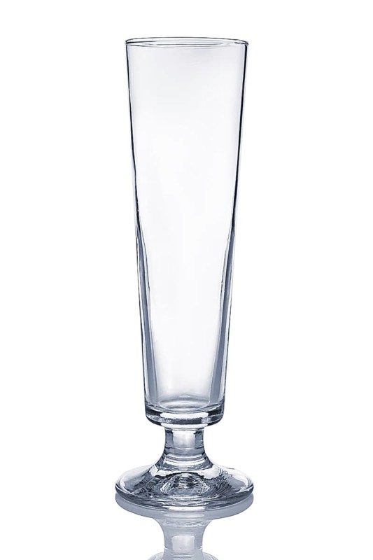 Empty transparent sling glass with reflection isolated on white