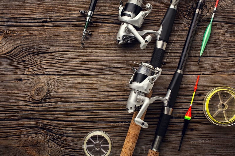 Top view fishing essentials copy space. Resolution and high quality beautiful photo