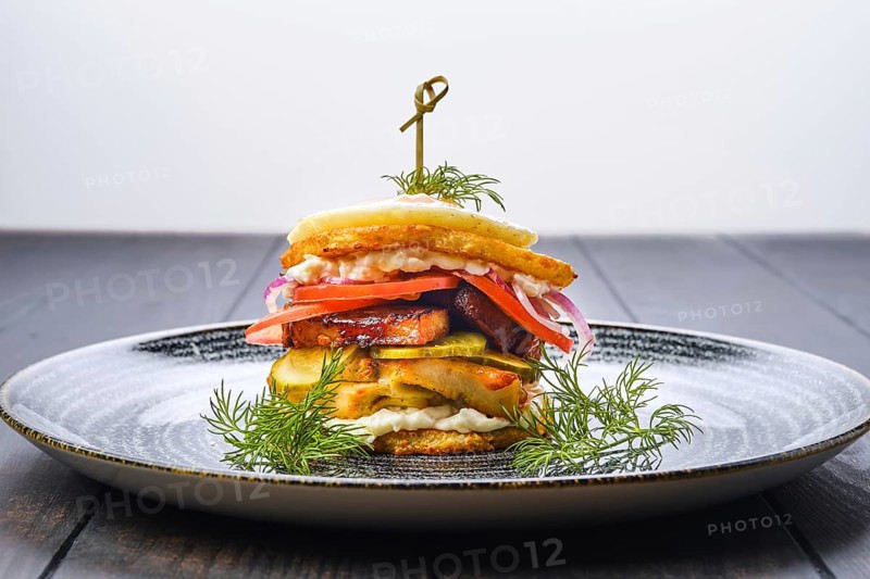 Potato fritter burger with chicken breast