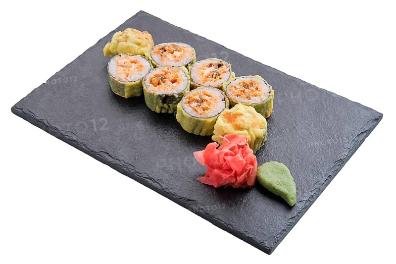 Bonito rolls with garnish isolated on white background