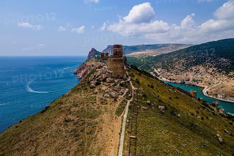 Aerial of the castle and bay of Balaklava