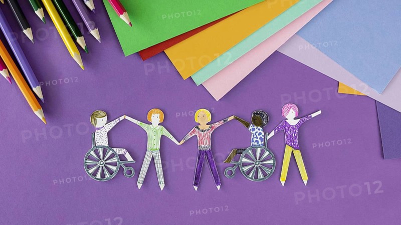 Multi ethnic disabled people community stationery items
