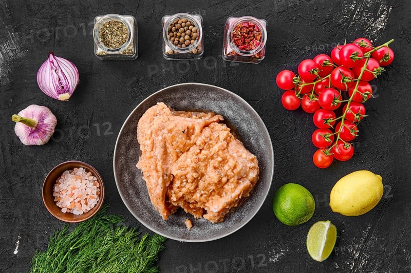 Top view of plate with minced salmon