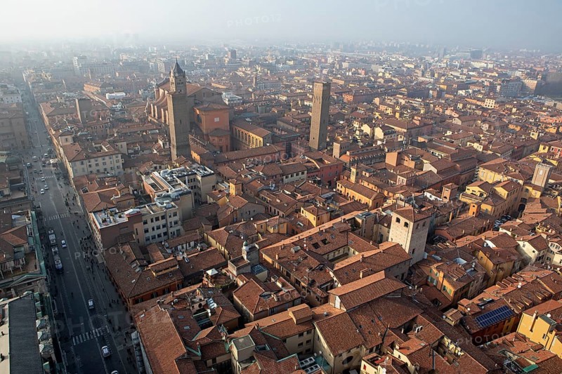 City view Bologna seen from the top of the Asinelli Tower