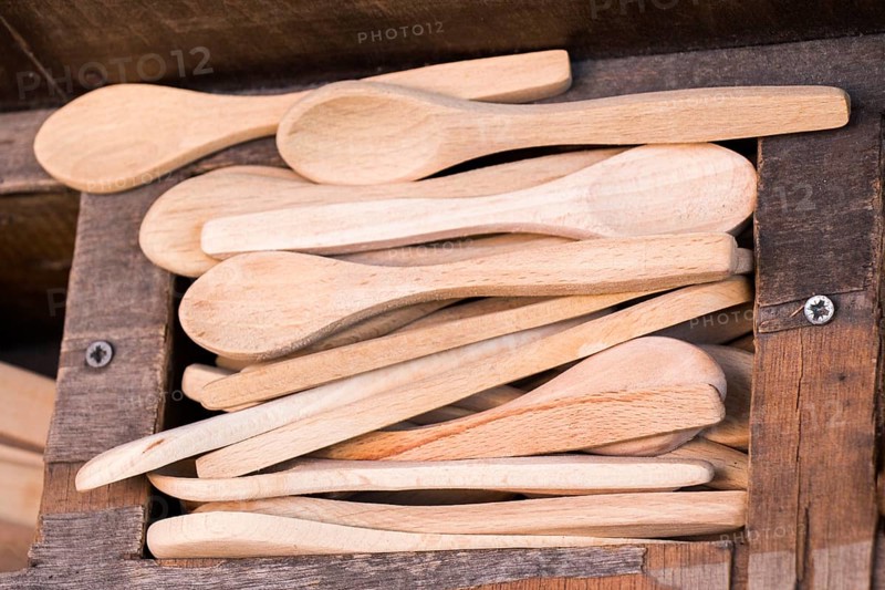 Dozens of soup spoon or tablespoon made of wood