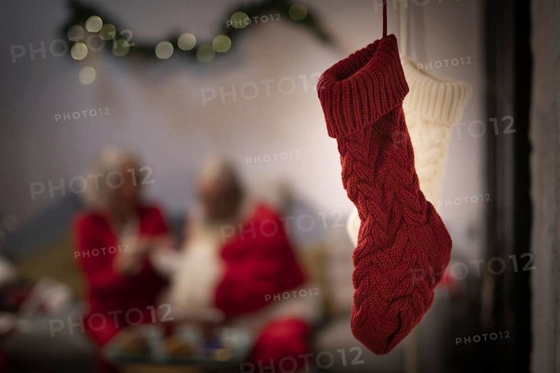 Close up red white christmas socks